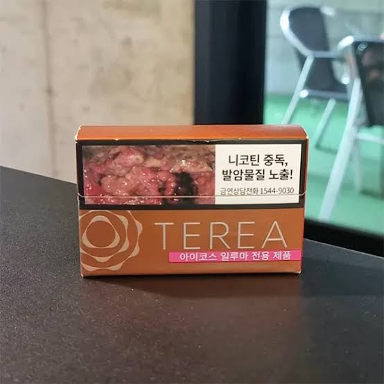 韓國版 TEREA 煙彈精緻外盒包裝展示，呈現細緻溫潤的烘烤香氣與質感美學